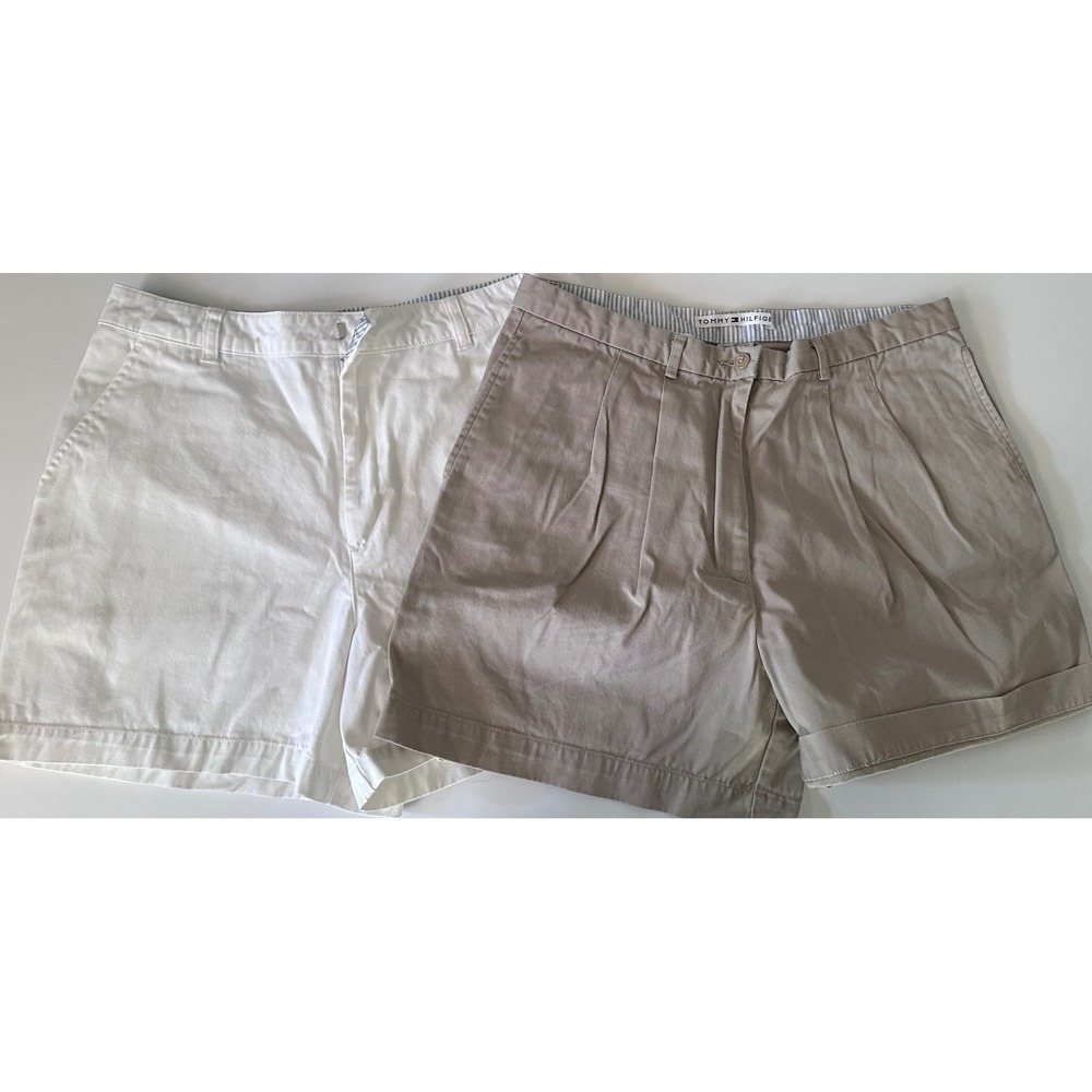 Tommy Hilfiger Womens Chino Shorts Bundle Size 12 Pleated Khaki White Cotton 2Pk - Picture 10 of 10